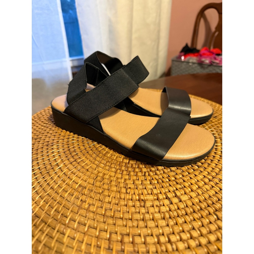 Kensie Everlee Black Elastic Strap Platform Wedge Sandals KS221850 Womens 7M